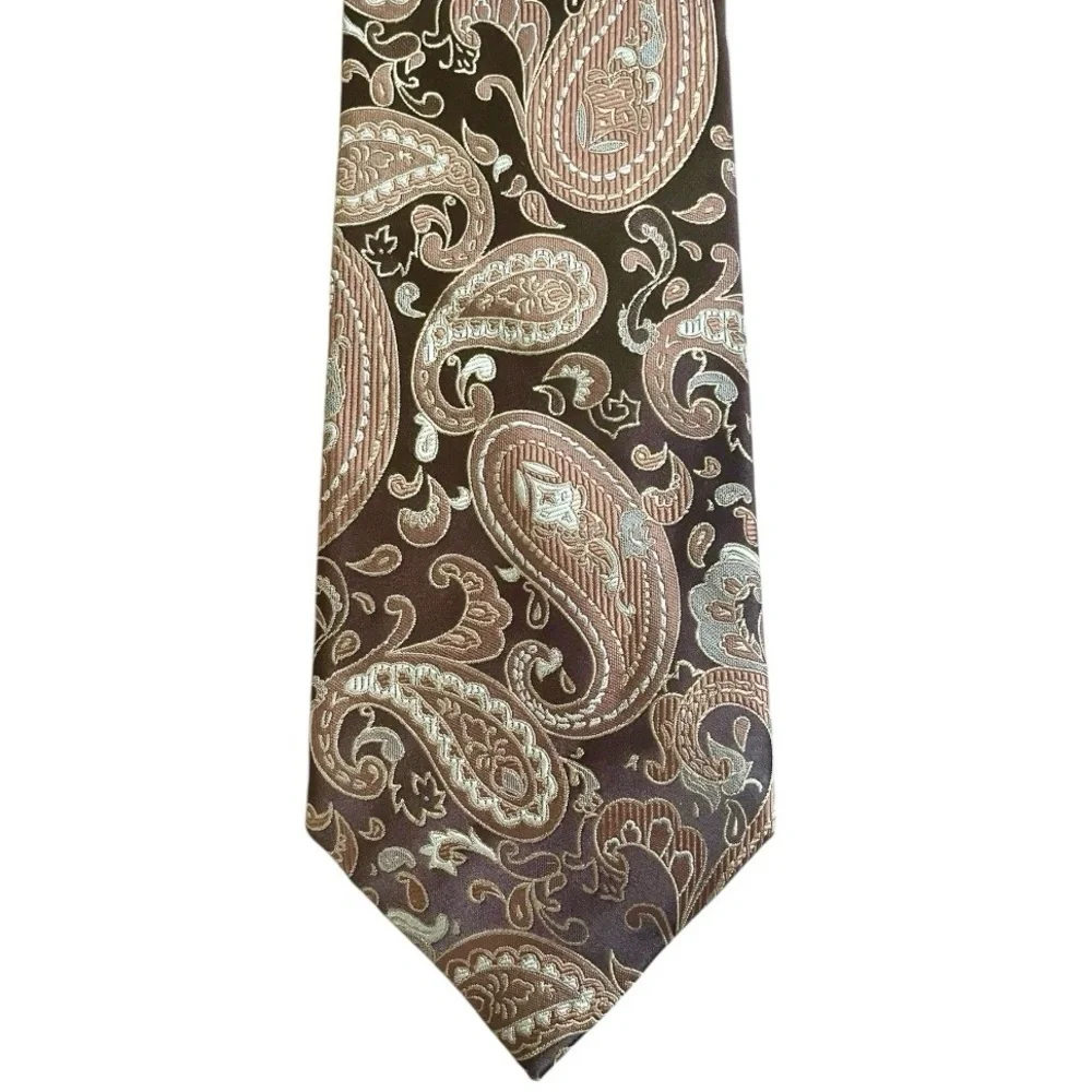 Sean John Men's Designer Necktie brown tan Paisley 100% Silk Jacqaurd 4” x 61”